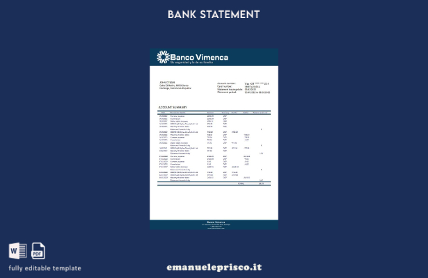 modello word di estratto conto bancario della Repubblica Dominicana stile verifi